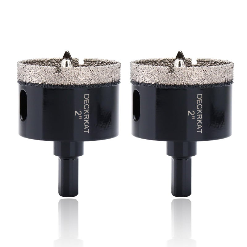 DECKRKAT 2 Inch Diamond Hole-Saw Bits with Pilot Drill Bit - 2pc 2"" Diamond Tipped Tile Hole Saws with Guiding Bit Accurate Drilling for Porcelain Tile Ceramic Pottery Granite Stone Glass Bottles 50mm - Image 1